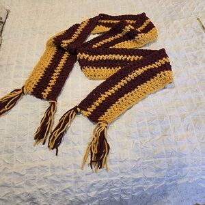 Handmade Oversized Crochet Scarf – 106" x 8" – Mustard & Eggplant – Extra Plush
